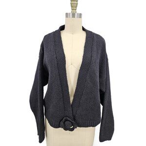 VTG Ann Marie Hand Loomed Black Cardigan Sweater Womens One Size Cotton
